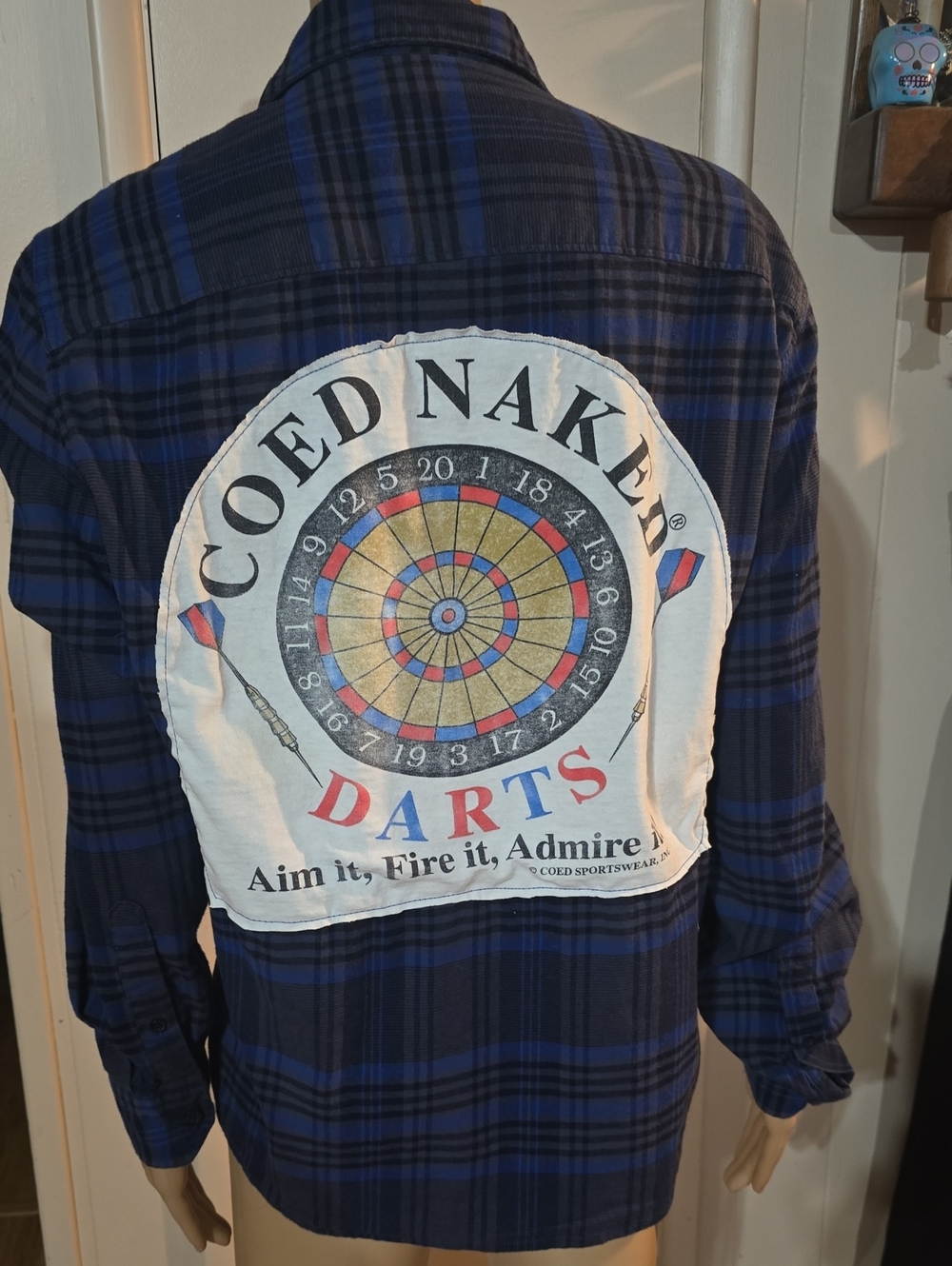Coed Naked Blue Plaid Darts Patch Flannel